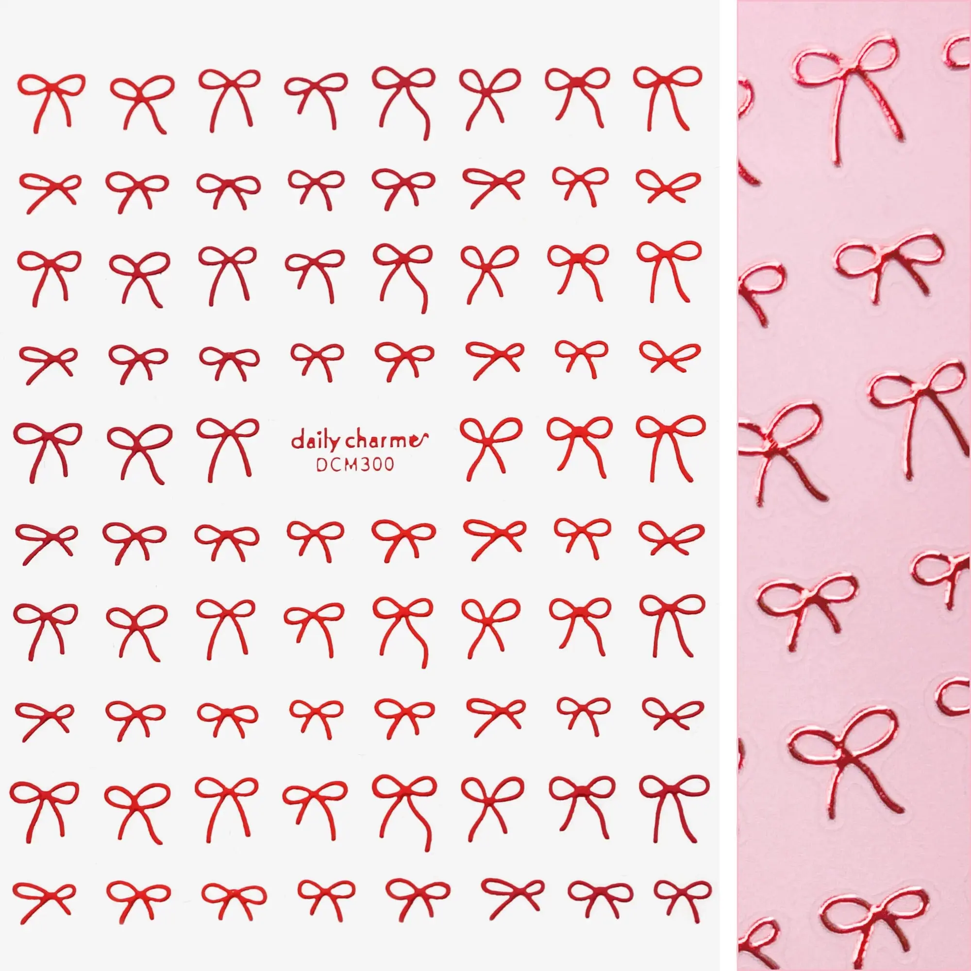 Kawaii Nail Art Sticker Coquette Bows Metallic Red