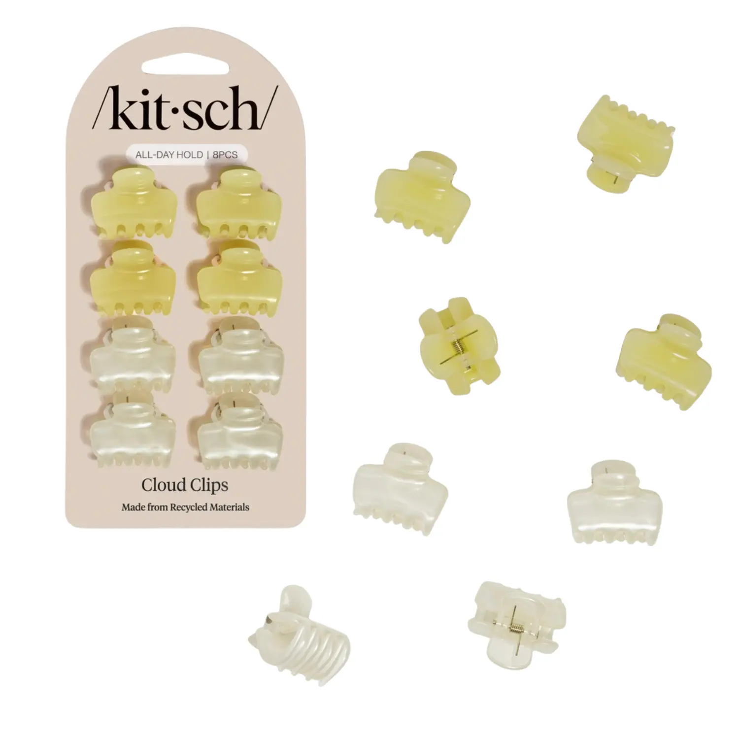 Mini Jelly Cloud Clips 8pc Set Pearlized Cream & Butter Yellow