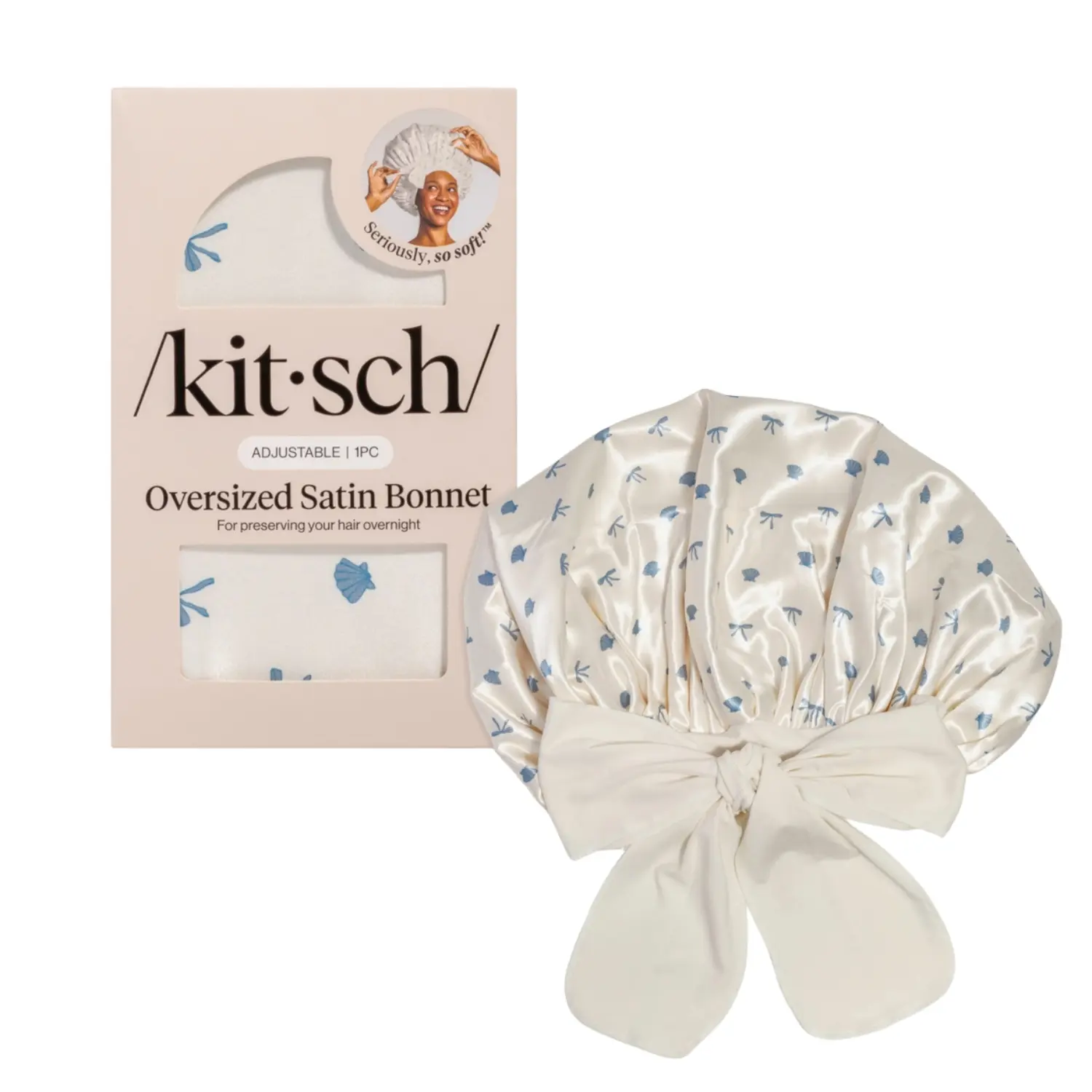 Oversized Satin Bonnet Pearlized Cream & Coastal Blue