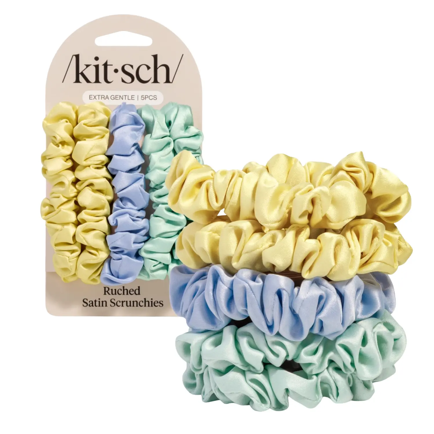 Ruched Satin Scrunchies 5pc Set Multi Color