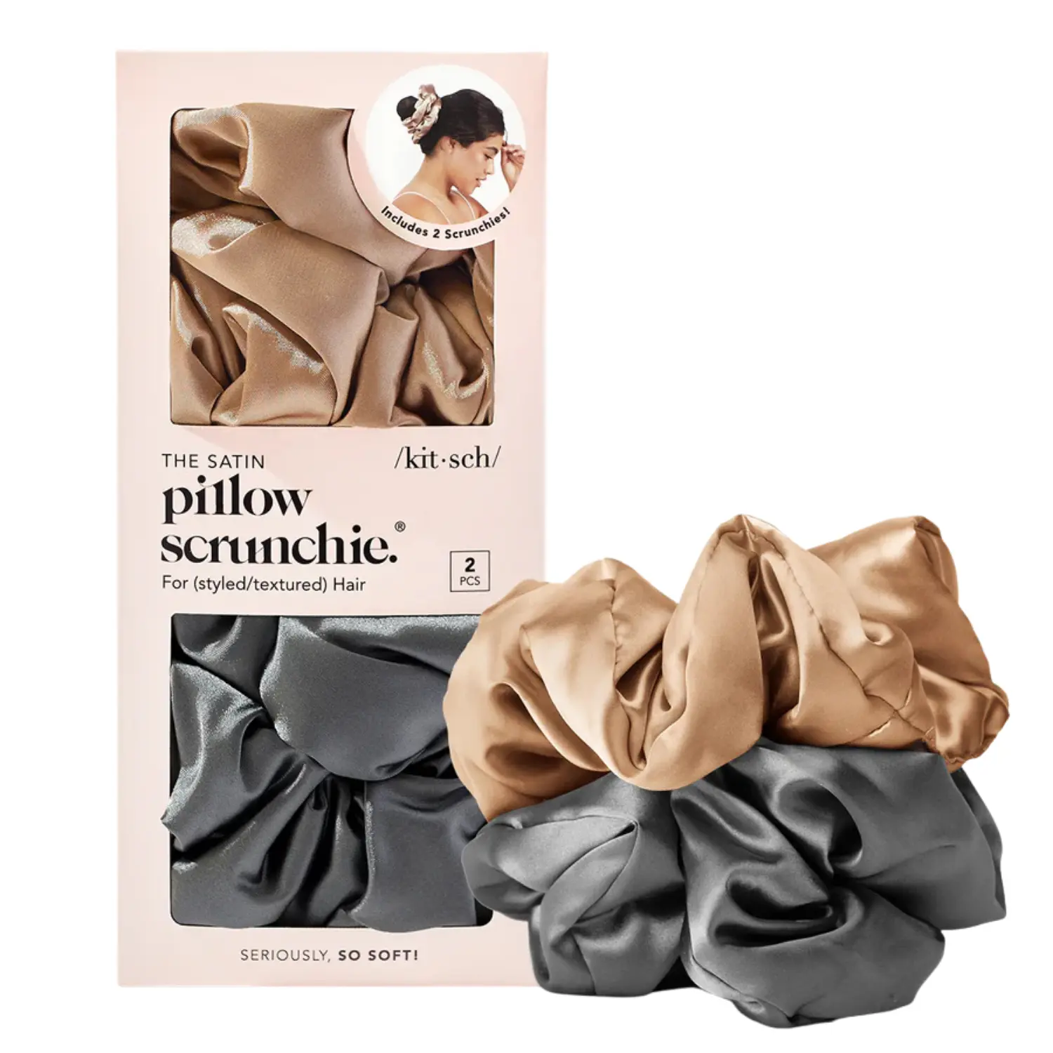 Satin Sleep Pillow Scrunchies Charcoal/Gold