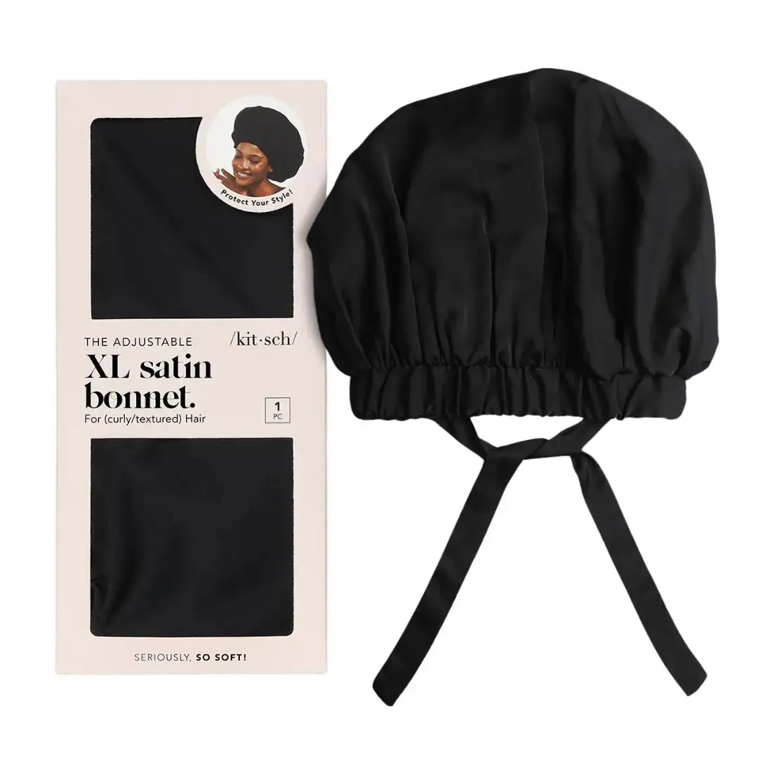 Satin Sleep XL Adjustable Bonnet Black