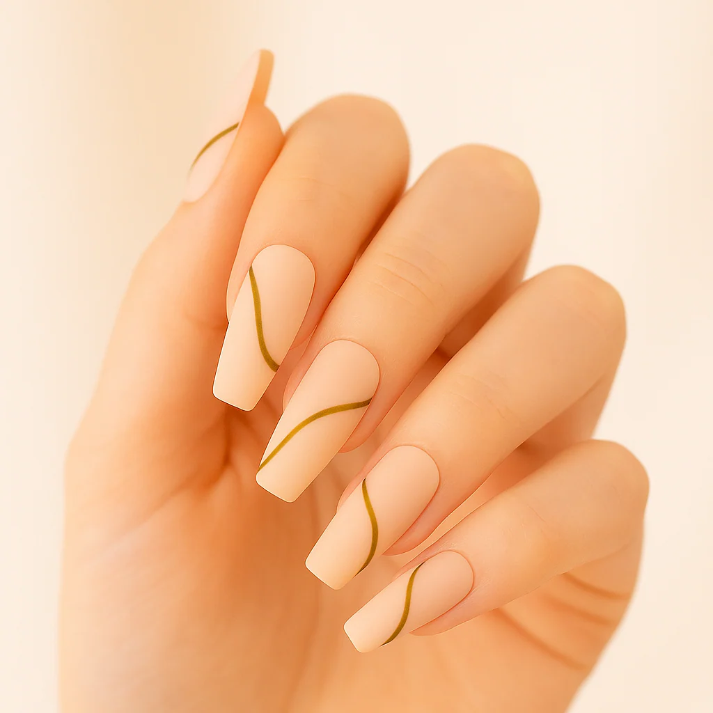 Press On French Nails Nude Goldstrike - Image 2